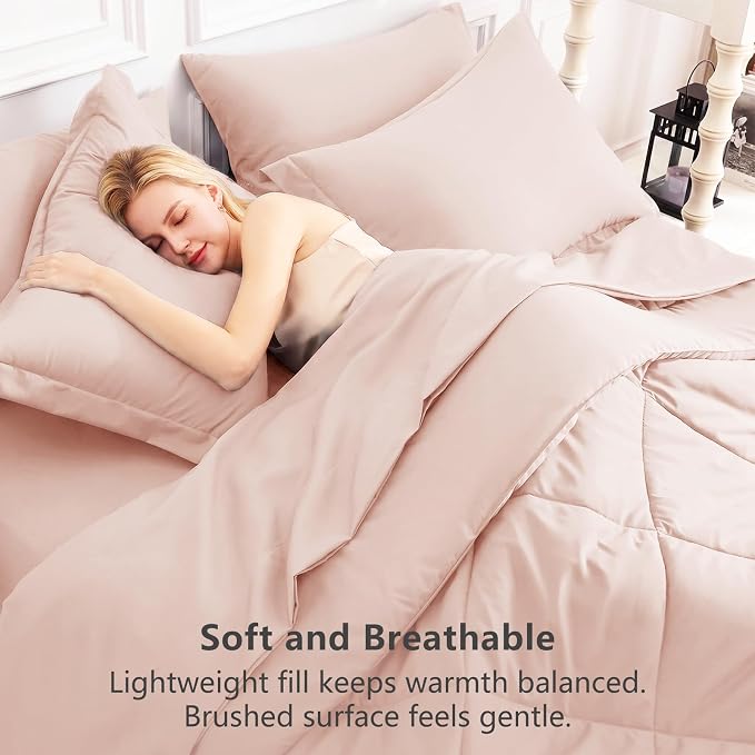 Twin XL Comforter Set Blush Pink - 5 Pieces Complete Bedding Set | College Dorm Essentials, OEKO-TEX Certified, All Season, 240GSM Down-Alternative Comforter, Sheets, Pillowcase & Sham