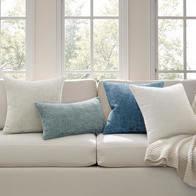 MIULEE Decorative Couch Throw Pillow Covers 18x18 Inch Coastal Blue 2 Pack | Coastal Modern Boho Accent, Soft Chenille Pillow Covers, Farmhouse Cushion Cases for Home Decor Bed Sofa Living Room
