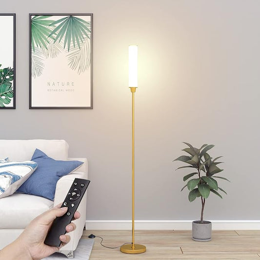 Nukanu Floor Lamp with Remote Control,Bright Floor Lamps for Living Room/Bedroom/Office, Stepless Adjustable 3000K-6000K Colors and 10-100% Brightness,Standing Light with Foot Switch (Gold) | Standing Lamp for Living Room,Bedroom,Office,Stepless Adjust...