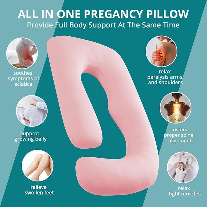 Cooling Pregnancy Pillows for Sleeping, 65'' Full Body Pillow, Light Pink | Sasttie Maternity Pillow, OEKO-TEX, Down Alternative, Removable Cover, Pregnant Women Must Haves, Maternity Essential