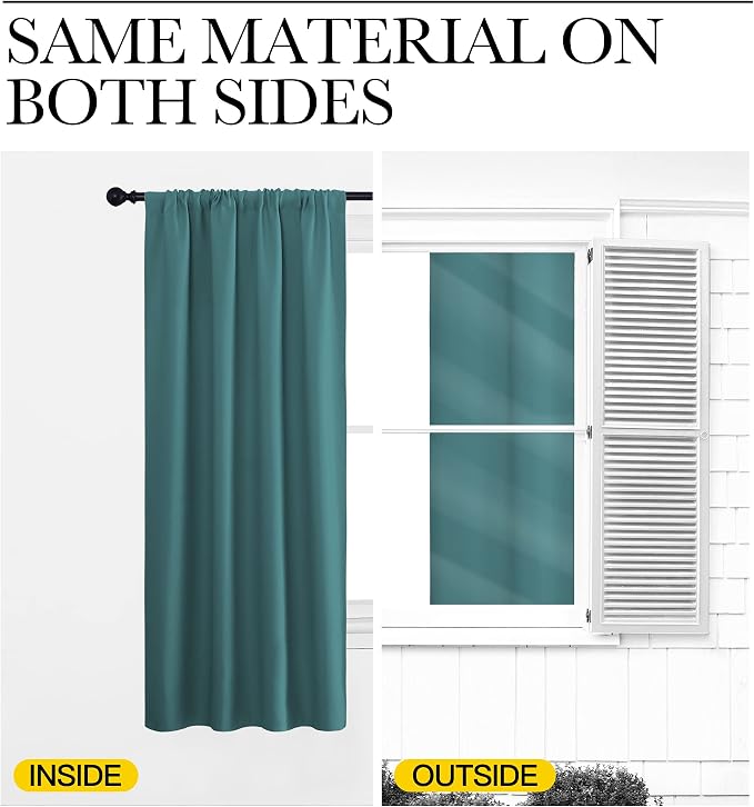 NICETOWN 2 Panels Blackout Curtains, Rod Pocket Thermal Insulated Drapes for Kitchen, Heavy Duty Small Window Treatment for Dorm Room, Studio Apartment, Basement (Sea Teal, W42 x L30)