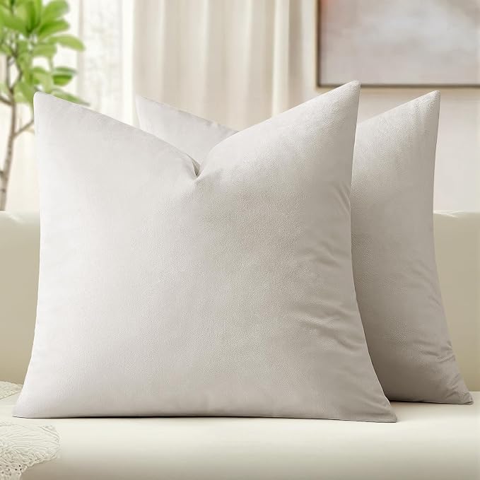 MIULEE Velvet Throw Pillow Covers 18x18 Inch Pack of 2 Greyish White | Soft Solid Decorative Pillow Covers, Modern Luxury Home Decor, for Couch Chair Sofa Bedroom Livingroom
