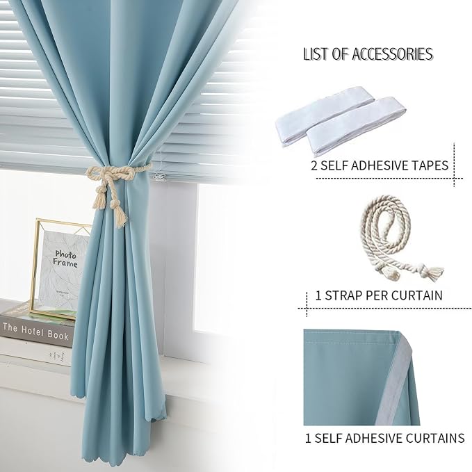 Portable Light Blocking Curtains Self-Stick Design, Removable Adhesive Window Shades for Apartment Office, 71" W x 84" L, Lake Blue, 1 Panel