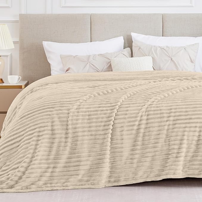BEDELITE Ribbed King Size Blanket for Bed, Beige, 108"x90" | Ultra-Soft Plush Fleece, Warm Yet Lightweight, Ribbed Texture, Home Decor, Machine Washable, Giftable, All-Season Use