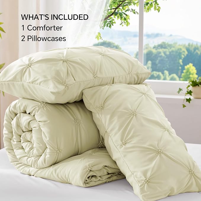 BEDELITE King Comforter Set Beige,Lightweight & Soft Comforter | Pintuck Boho Bedding, Warm & Cute Bed Set for All Season,With 2 Pillowcases