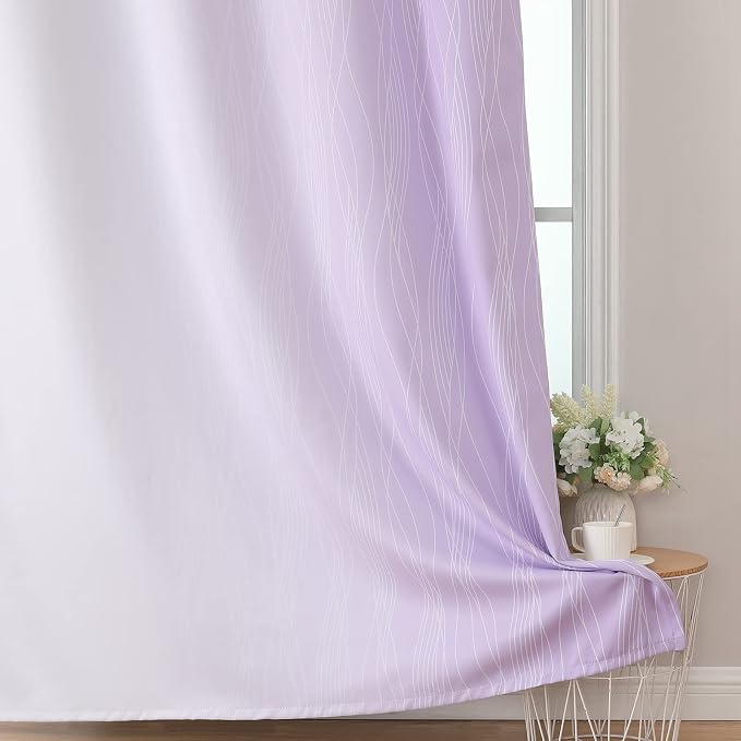 Lilac and Greyish White Ombre Blackout Curtains for Bedroom 45 Inch Long | Estelar Textiler Room Darkening Gradient Living Room Curtains,Thermal Insulated,Light Blocking Grommet Drapes,52x45,2 Panels