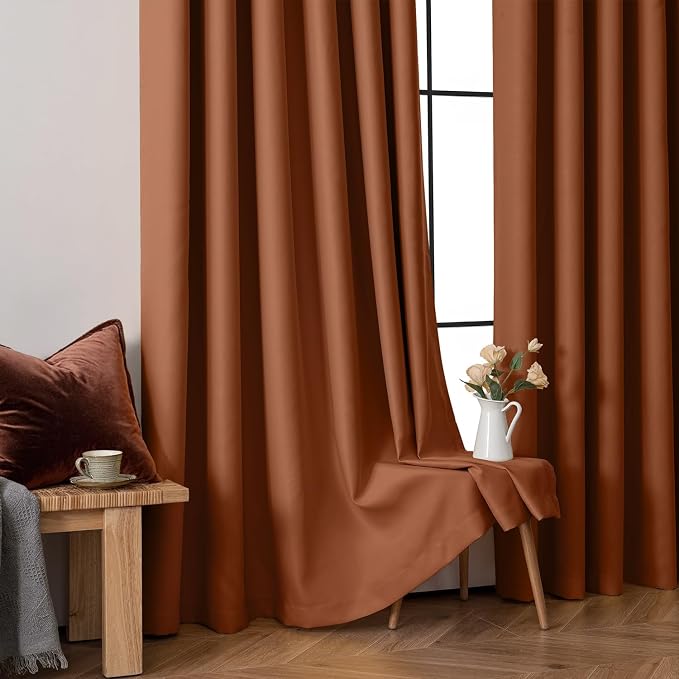 MIULEE Terracotta Blackout Bedroom Curtains Drapes 84 Inch Long 52"x84" | Grommet Top, Room Darkening Window Drapes, Privacy Protection, Thermal Insulated, Heat Blocking, Light Blocking