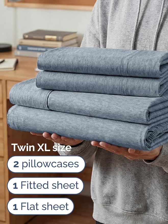 Extra Deep Twin XL Sheet Set - 4 Piece College Dorm Room - Heathered Blue | College Dorm Room Essentials, Easy & Secure Fit, Ultra-Soft, Wrinkle & Fade Free, Comfy Sheets Set with Extra Deep Pockets