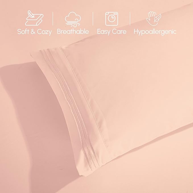 Elegant Comfort Luxury 1500 Premium Hotel Quality Microfiber 4-Piece Sheet Set - Wrinkle Resistant, All Around Elastic Fitted Sheet, Deep Pocket up to 16", Full, Blush