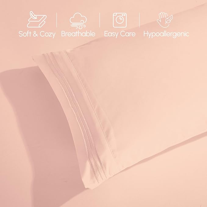 Elegant Comfort Luxury 1500 Premium Hotel Quality Microfiber 4-Piece Sheet Set - Wrinkle Resistant, All Around Elastic Fitted Sheet, Deep Pocket up to 16", Twin/Twin XL, Blush