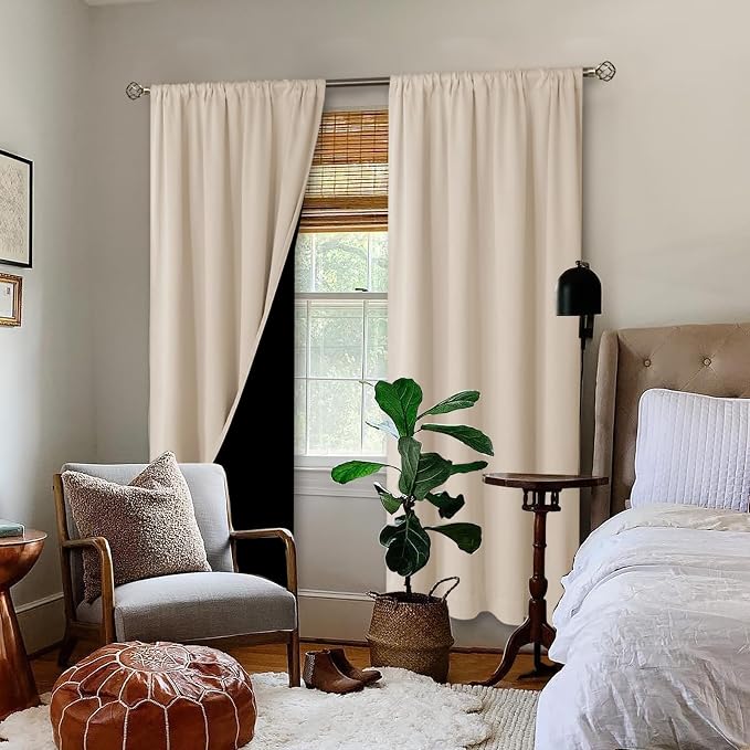 BGment Champagne Blackout Curtains for Bedroom 84 Inch Length 2 Panels Set | Thermal Insulated, Full Room Darkening Noise Canceling, Living Room Curtains with Rod Pocket, 52 x 84 Inch