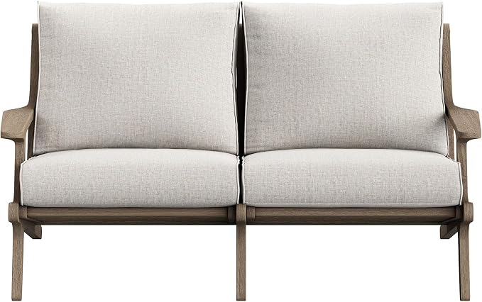 Modway Saratoga Teak Outdoor Patio Loveseat in Weathered Gray Pebble – 2 Seater Outdoor Couch with Weather-Resistant Cushions – Wooden Porch Loveseat