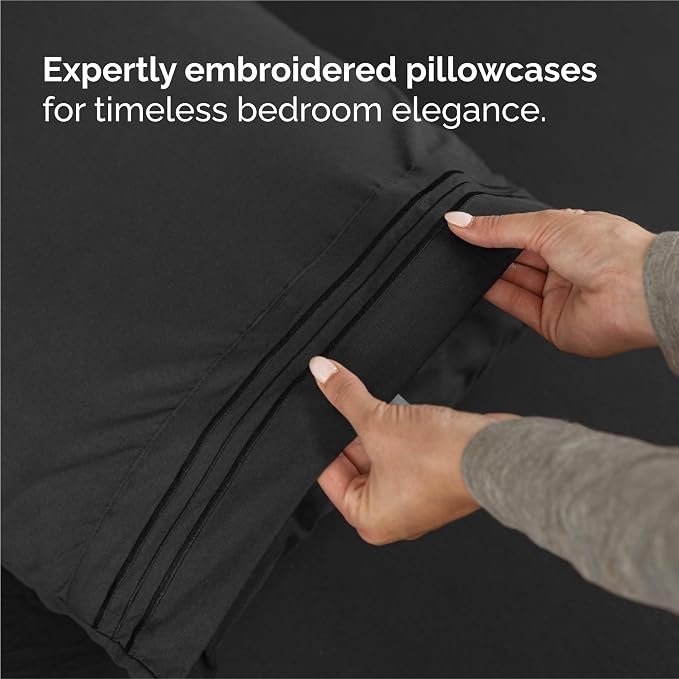 Split King Size 5 Piece Sheet Set - Breathable & Cooling Sheets - Black | Hotel Luxury Bed Sheets for Women & Men, Deep Pockets, Easy-Fit, Comfy, Soft and Wrinkle Free Sheets, Oeko-Tex Bed Sheet Set