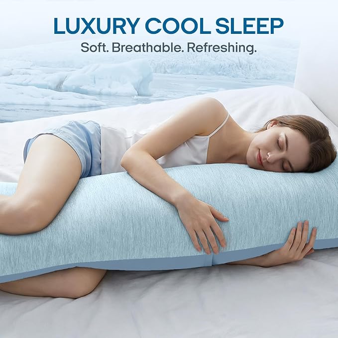 ZonLi Cooling Body Pillowcase for Hot Sleepers, Breathable Body Pillow Cover, Double-Sided Cooling Fabric, Soft Silky Touch, Ideal for Night Sweats, 20 x 54 Inch, Blue