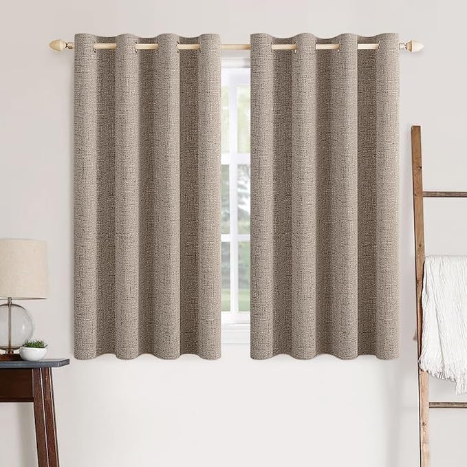 MIULEE 100% Blackout Linen Curtains for Bedroom 52x54 Inches Linen | Room Darkening, Light Blocking, Thermal Insulated, Grommet Top, Linen Textured, Window Curtains for Living Room, 2 Panels