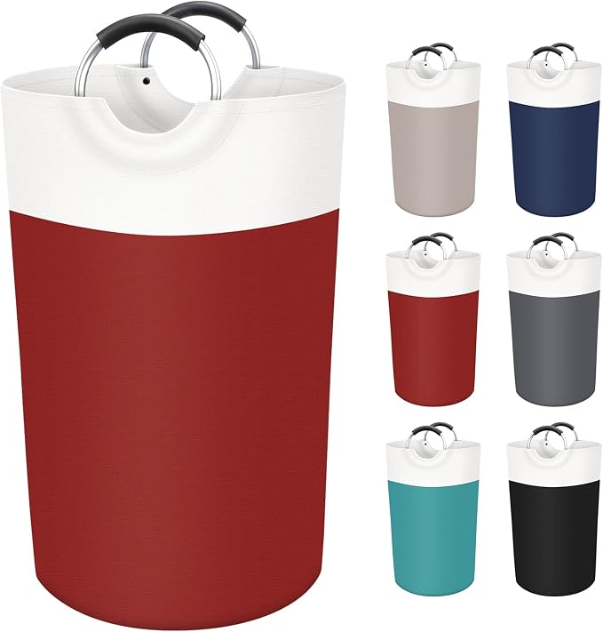 BlissTotes 90L Laundry Basket, Freestanding Collapsible Hamper, Red | Collapsible Dirty Clothes Hamper, Foldable Laundry Bag for Dorm, Waterproof Fabric, Padded Aluminum Handles