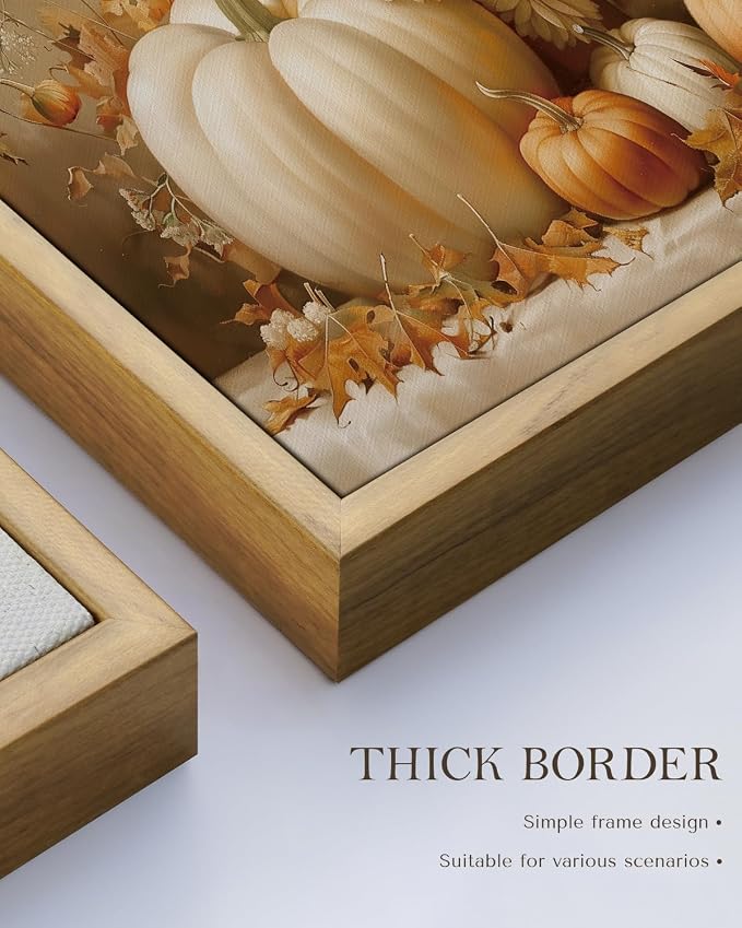 Vintage Thanksgiving Canvas Print White Orange Pumpkins Autumn Floral Leaves, Rustic Framed Fall Pumpkin Flower Still Life Wall Art 12x16", Harvest Farmhouse Kitchen Entryway Décor