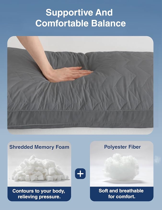 ZonLi Long Body Pillow for Adults, Firm Body Pillow with Adjustable Shredded Memory Foam, Soft Support for Side Sleepers, Pregnant Women, Washable Quilted, 20 x 54 Inch, Grey