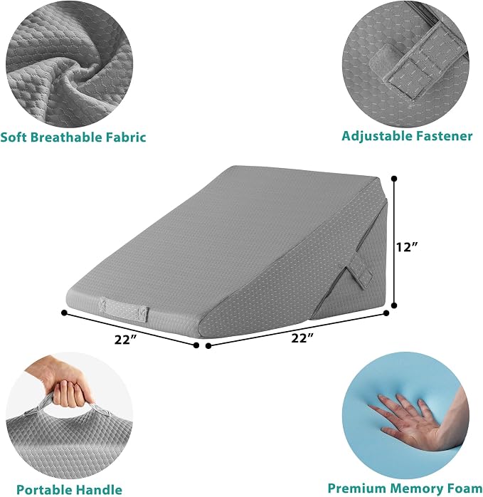 Wedge Pillow for Sleeping, Adjustable 9&12 Inch Foldable Bed Wedge Pillow Set, Orthopedic Memory Foam Triangle Pillows Wedge, 7-in-1 Elevated Pillows for Leg and Back Support, Grey