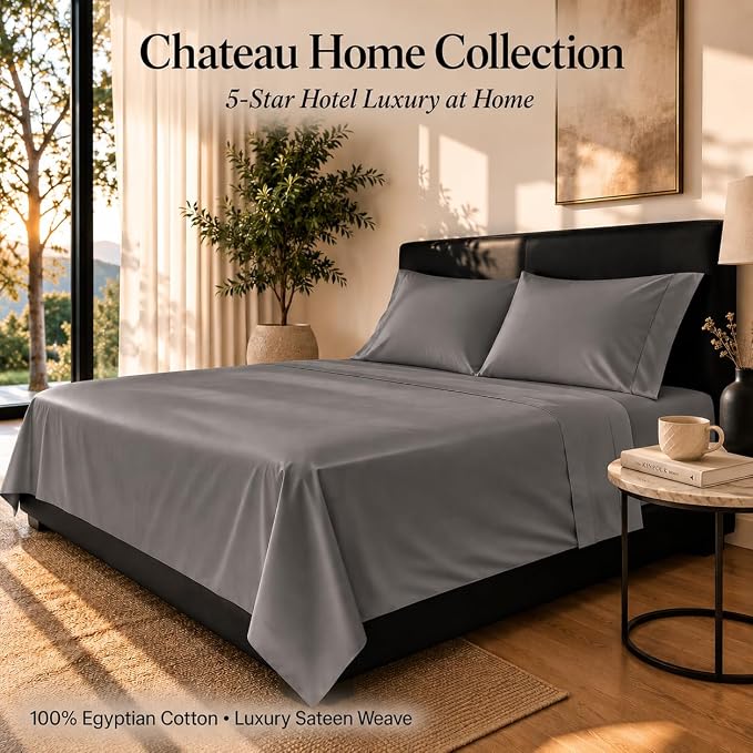 King Sheet Set, 800TC Egyptian Cotton King Size Bed Sheets - Granite Grey | 15" Deep Pocket, Super Soft, Luxury Sateen Weave, Breathable Cotton Sheets King Size for Hotel-Quality Comfort Every Night