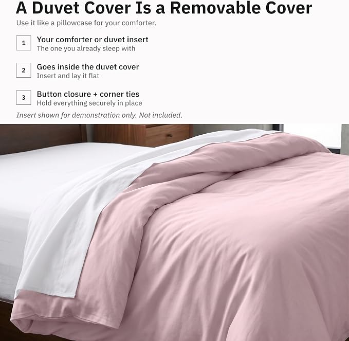 California Design Den Soft 100% Cotton Sateen Full/Queen Duvet Covers, Pink | Duvet Cover Only, Comforter Not Included, Backed by Good Housekeeping Seal, Button Closure & Corner Ties