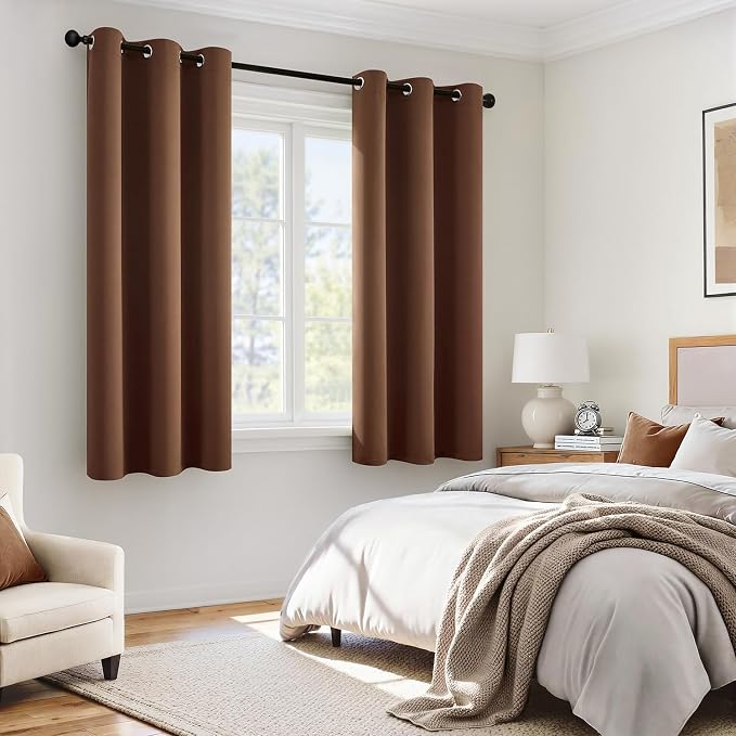 MIULEE 100% Blackout Curtains for Bedroom 40x54 Inch Length Mocha Brown | 2 Thick Layers Thermal Insulated Short Curtains with Black Liner, Noise Reducing Grommet, Drapes for Living Room, 2 Panels