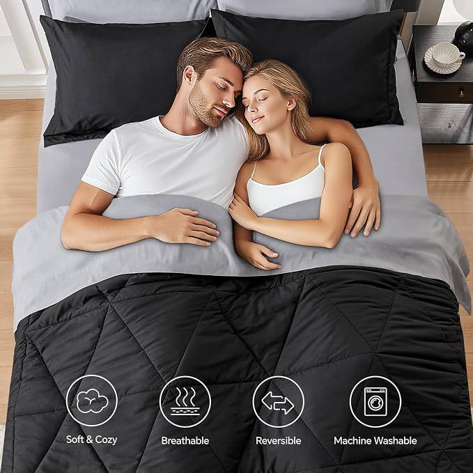 BEDELITE Queen Comforter Set 7 Pieces Bed in A Bag - Soft Microfiber Reversible Black Bed Set with Comforters, Sheets, Pillowcases & Shams, Cozy Luxury Bedding Sets for All Season (Pack of 2)