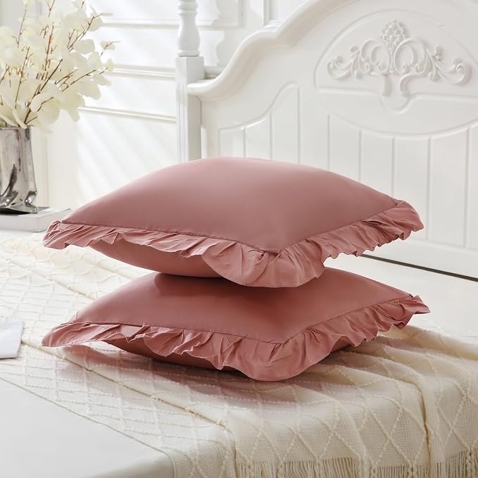Merryword Pink Mocha Pillowcases 18x18 Throw Pillow Covers Pack of 2 Soft Microfiber Ruffle Decorative Pillowcase Cushion for Couch Sofa Bedroom