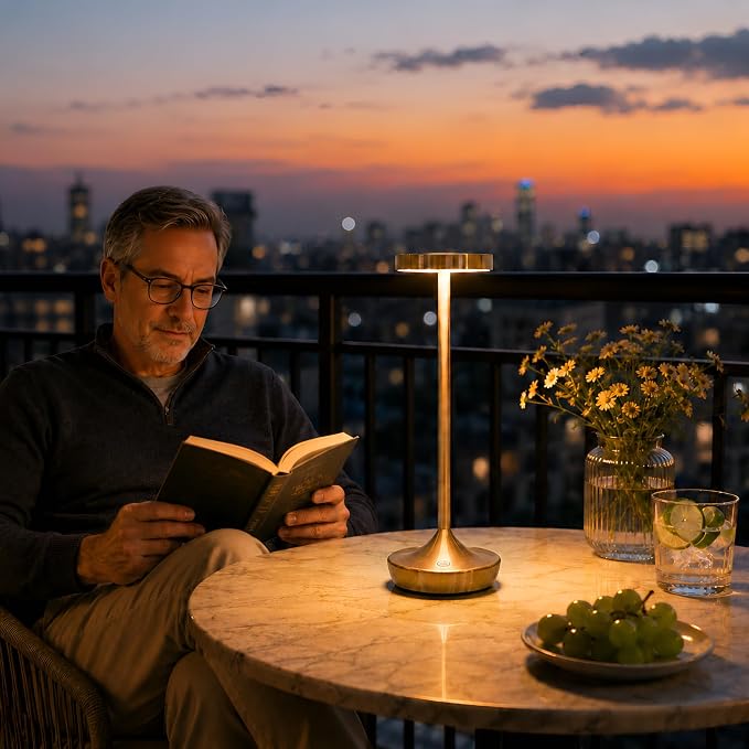 Cordless LED Table Lamps, Rechargeable 6000mAh, 72H Runtime, Waterproof | Stepless Touch Dimming with 3 Color Modes & Memory Function for the Perfect Ambiance at Home, Restaurants & Patios (Bronze)