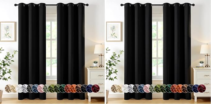 MIULEE Blackout Curtains for Bedroom Living Room 2 Panels, Thermal Insulated Room Darkening Drapes Grommet Noise Reducing Light Blocking Window Treatments 84 Inches Long 40x84 Inch Black (Pack of 2)