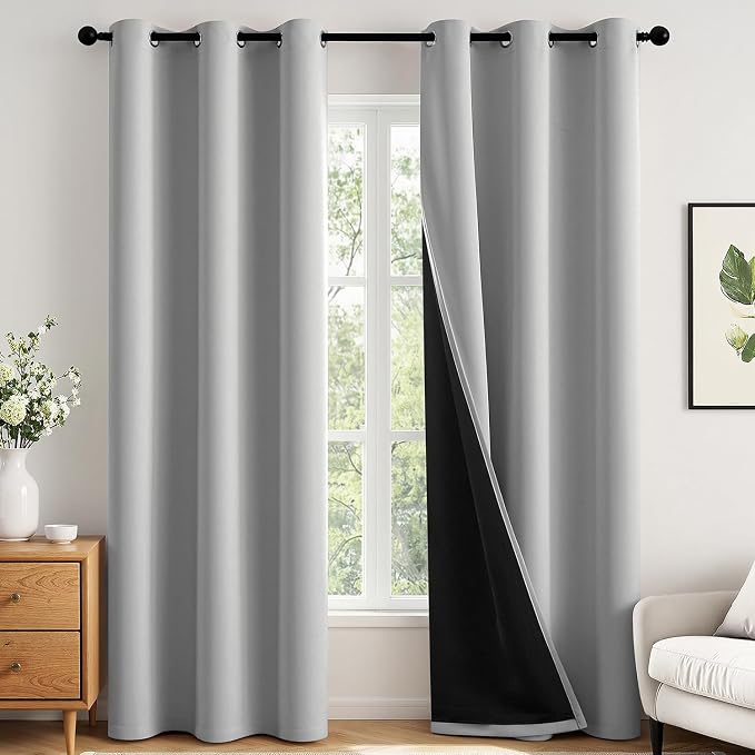 MIULEE Light Grey 40x72 Inch 100% Blackout Curtains for Bedroom | 2 Thick Layers Thermal Insulated Window Curtains with Black Liner, Noise Reducing Grommet, Drapes for Living Room, 2 Panels