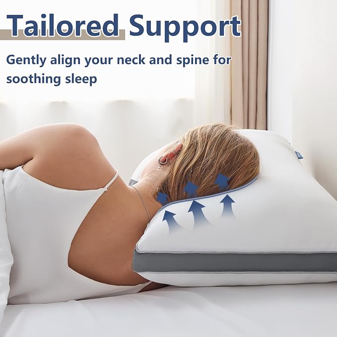 CozyLux Pillows Queen Size Set of 2, Gusseted Bed Pillow, 18 x 28 Inch | Soft Supportive Down Alternative Pillows for Side, Back & Stomach Sleepers, OEKO-TEX Certified, Hotel Quality, Dark Grey