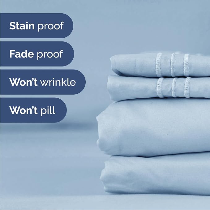 Queen Size 4 Piece Sheet Set - Comfy Breathable & Cooling Sheets - Sky Blue | Hotel Luxury Bed Sheets for Women & Men, Deep Pockets, Easy-Fit, Extra Soft and Wrinkle Free Sheets, Oeko-Tex Bed Sheet Set