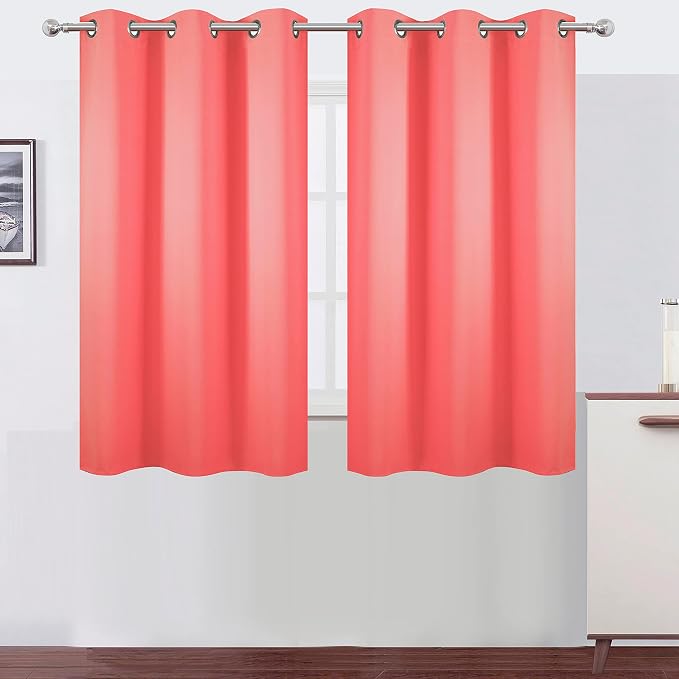 Blackout Curtains 38 x 54 inch/Coral Curtains Set of 2 Panels/Thermal Insulated Room Darkening Bedroom Curtains