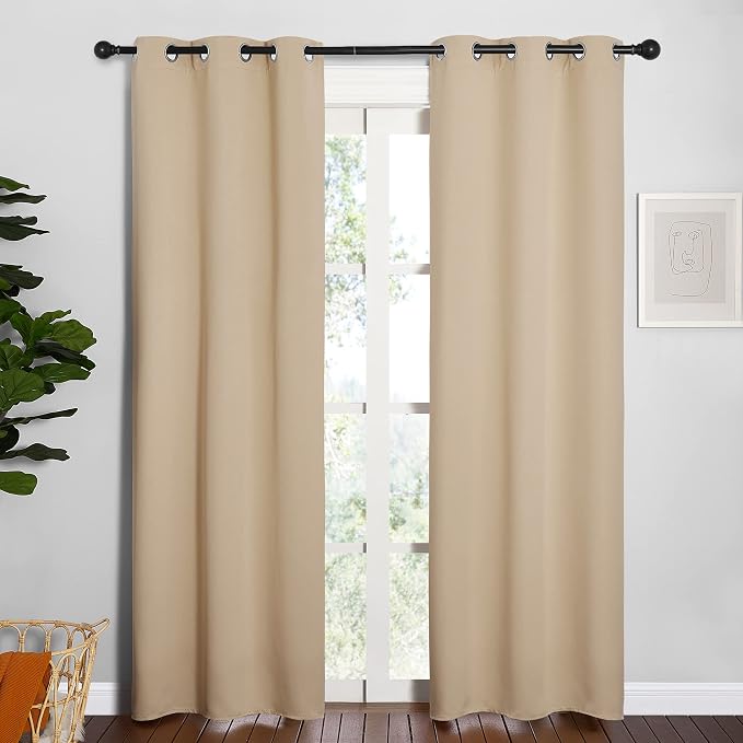 NICETOWN Biscotti Beige Blackout Curtains for Bedroom 34" x 84" 2 Panels | Thermal Insulated Grommet Draperies Window Panels, Light Blocking Noise Reducing Room Darkening for Kitchen Home Decor