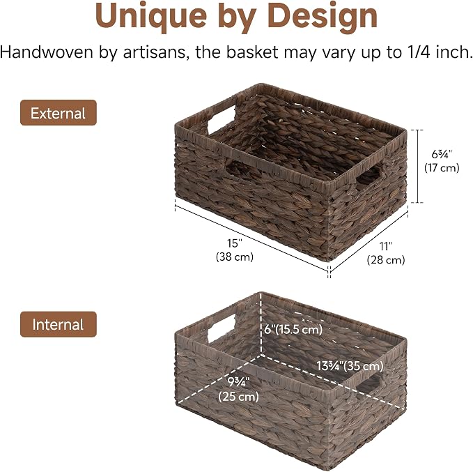 StorageWorks Wicker Storage Baskets,Decorative Baskets for Home Decor,1Pack | Water Hyacinth Wicker Storage Baskets for Shelves, Shelf Baskets for Organizing, Large Basket, Decorative Baskets for Storage