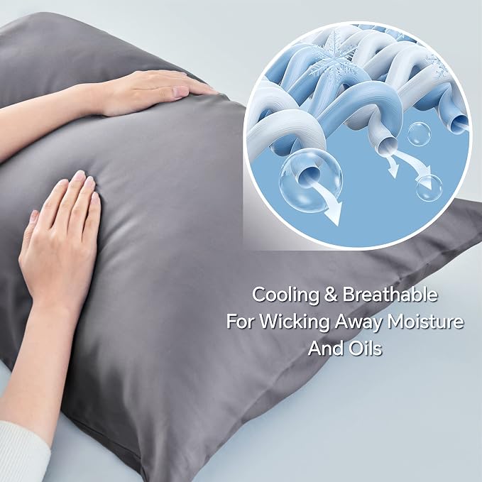 BEDELITE Pillow Cases Standard Size Set of 2, Rayon Made from Bamboo, Grey | Cooling and Breathable Pillow Cover for Hot Sleepers & Night Sweats, Silky Soft Cozy, Envelope Closure, 20"x26"