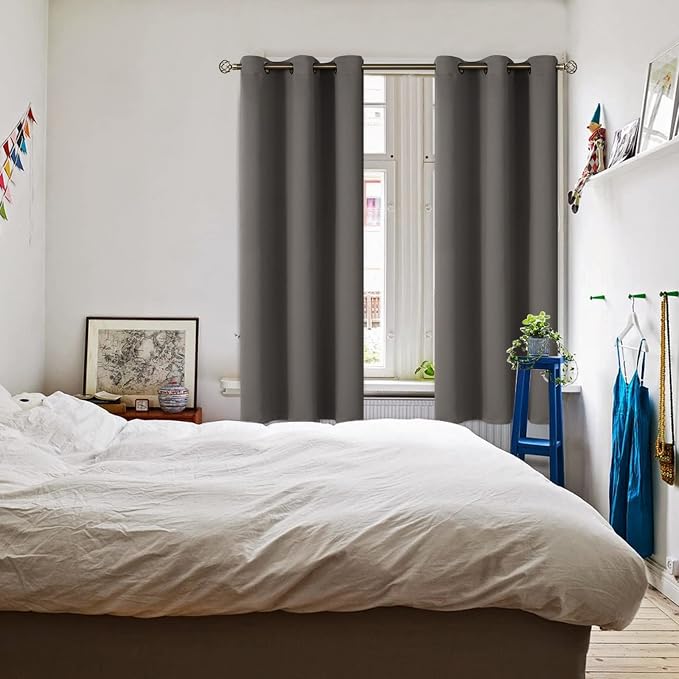 BGment Grey Blackout Curtains for Bedroom 63 Inch Long - 2 Panels | Grommet Top, Black Out, Room Darkening, Sunblock, Thermal Insulated, Window Drapes for Kids Boys Room, 38x63 Inch