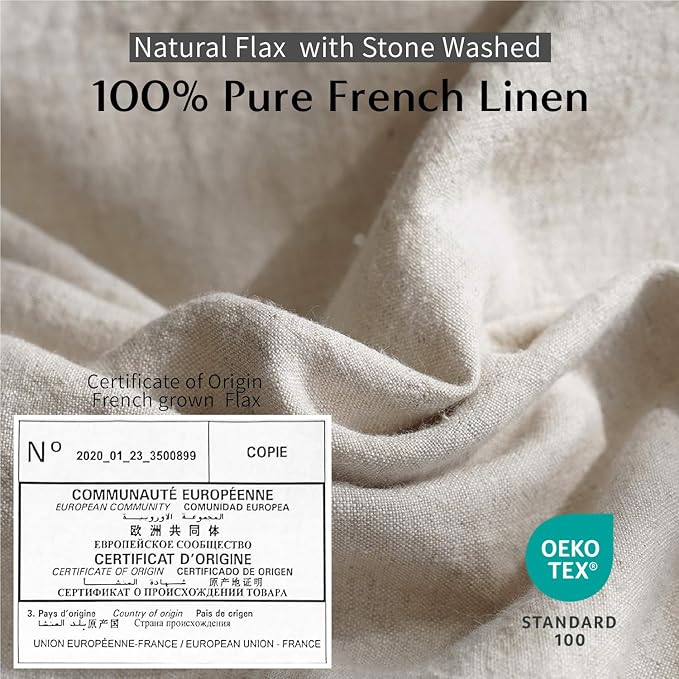 Simple&Opulence 100% Washed Linen Duvet Cover with Embroidered,3 Pieces Soft Farmhouse Comforter Set with Button Closure,1 Duvet Cover and 2 Pillowshams(Queen,Natural Linen)
