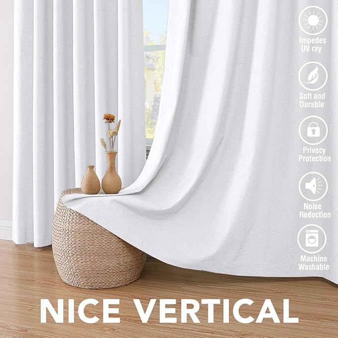 H.VERSAILTEX Primitive Linen Curtains 100% Blackout Curtain Drapes Burlap Curtains with White Thermal Insulated Liner, Grommet Top Curtain Living Room/Bedroom (2 Panels, 42 x 45 Inch, White)