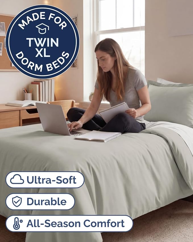 Duvet Cover Twin/Twin XL - 2 Piece with Zipper Closure - Light Grey | Extra Soft, Breathable, Twin/Twin XL Duvet Cover 68" x 90" w/ 1 Pillow Sham, Zipper Closures & Ties, Women, Men, Kids & Teens