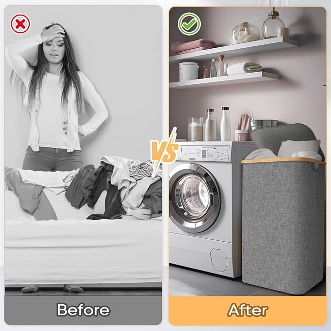 BALEINE 100L Laundry Hamper with Lid, Large Laundry Basket Bin | Large Capacity, Easy-Access Lid, Shape-Retaining Structure, Pull Handles, Ideal for Bedroom, Dorm, Laundry Room