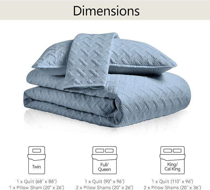 FLYMME Twin Quilt Set,Lightweight Dusty Blue Bedspreads,Basket Weave Pattern,Ultra Soft Microfiber Bedspread Bed Coverlet 2 Pieces for All-Seasons (1 Quilt,1 Shams)