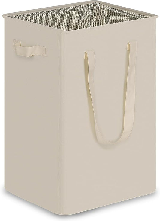efluky Slim Laundry Basket, Narrow Laundry Hamper with Handles, Collapsible Dirty Clothes Hamper, Tall Laundry Bin for Laundry Room, Dorm and Bedroom, 90L Beige