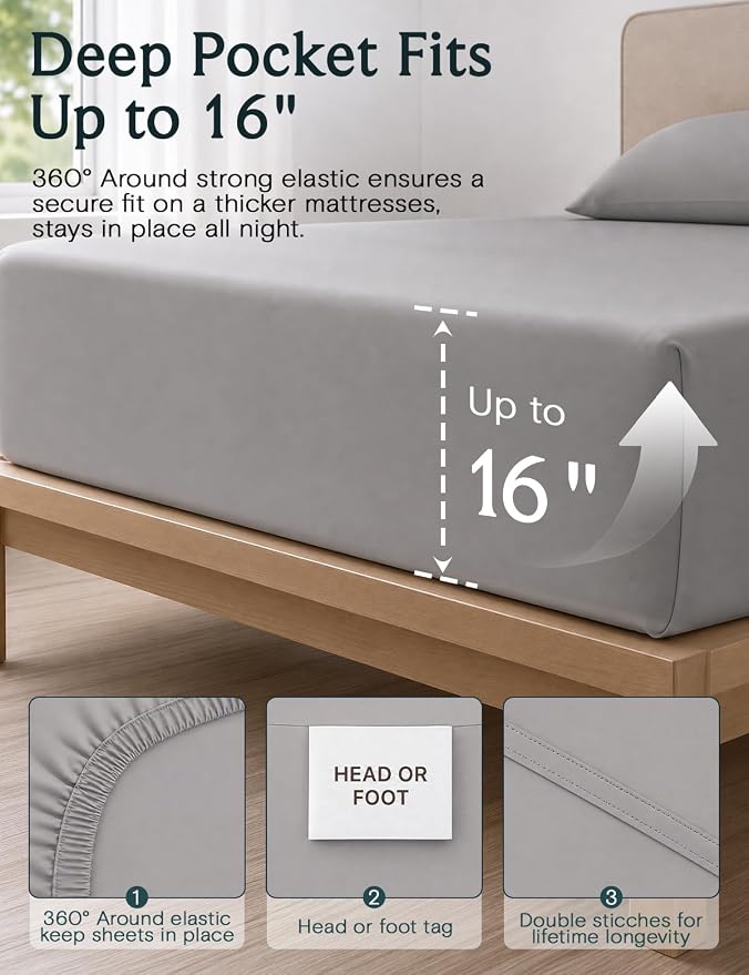 LuxClub 4 PC Full Sheet Set, Deep Pockets Wrinkle Free Cooling Bed Sheets Hotel Bedding for Women, Men, Kids & Teens, Includes 1 Fitted Sheet, 1 Flat Sheet and 2 Pillowcases-Soft Light Taupe | LuxClub Silky Fitted Sheet & Pillowcase Sets, Breathable Ho...