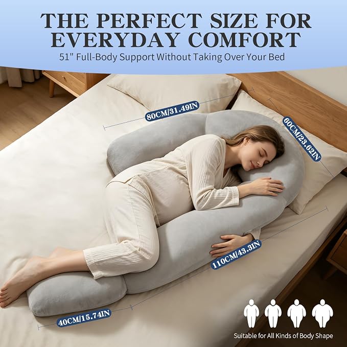 Pozico Pregnancy Pillow with Memory Foam Head Support for Side Sleepers | Built-in Memory Foam Comfort, Hybrid Fill for Balanced Support, Ergonomic Full-Body Support, Breathable & Easy to Care