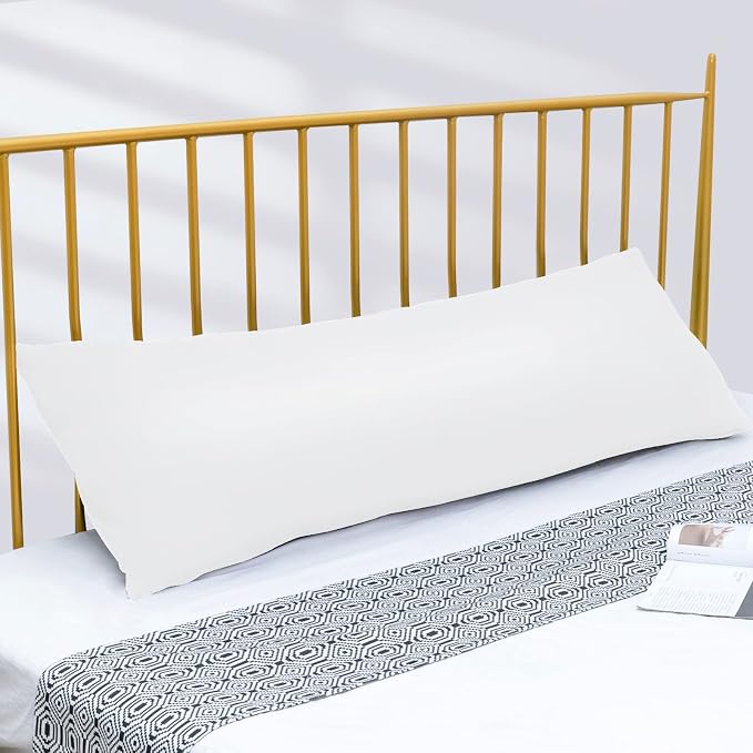 DOWNCOOL Luxury Full Body Pillow Insert with Fiber Cover - Ultra Soft Body Pillow for Sleeping - Breathable Long Bed Pillow Insert, 20"x54"(White, with Cover)