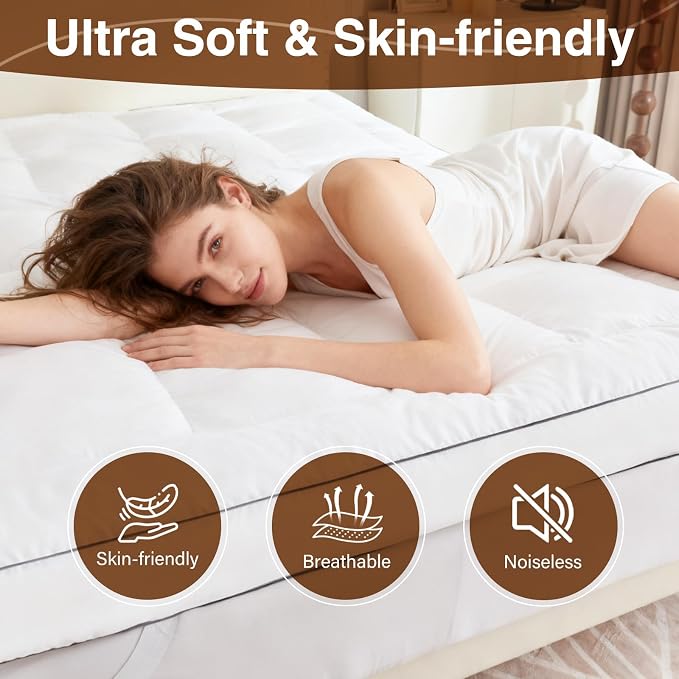 4 Inch Memory Foam Mattress Topper Queen for Back Pain Relief, Extra Soft Pillow Top Mattress Topper, 2000GSM Fluffy Shredded Memory Foam Filled
