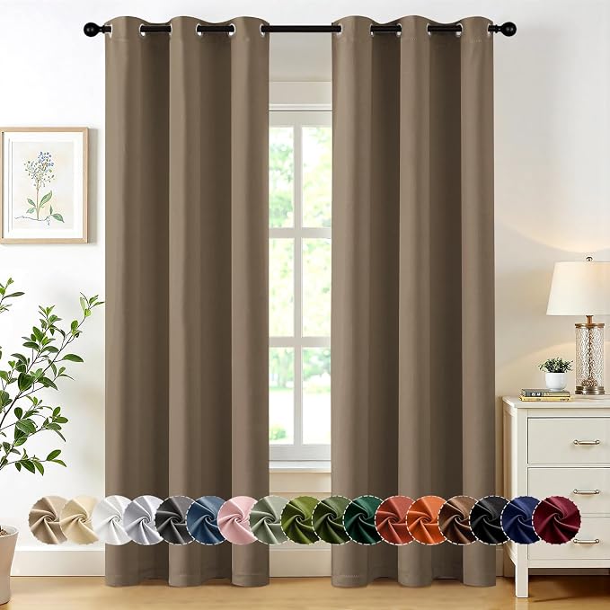 MIULEE Blackout Curtains for Bedroom 2 Panels 40 x 72 Inch Long Khaki | Thermal Insulated, Living Room Darkening Grommet Drapes, Noise Reducing, Light Blocking Window Treatments