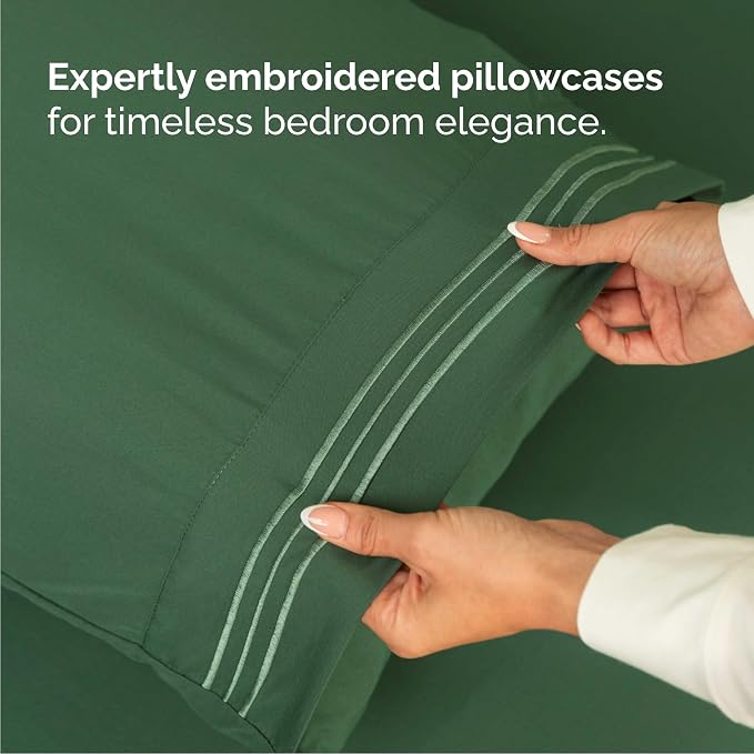 Cal King Size 4 Piece Sheet Set - Breathable & Cooling - Emerald Green | Hotel Luxury Bed Sheets for Women & Men, Deep Pockets, Easy-Fit, Extra Soft & Wrinkle Free Sheets, Oeko-Tex Bed Sheet Set